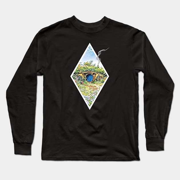 Cozy Home on a Hill with Smoke Coming Out of a Chimney - Black - Fantasy Long Sleeve T-Shirt by Fenay-Designs